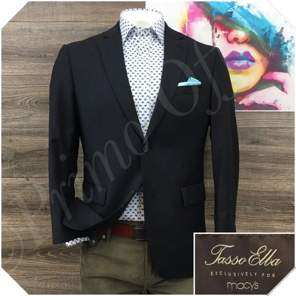 TASSO ELBA‎ Mens Blazer Sport Coat Casual Two Button Jacket Size 40R Wool Suit